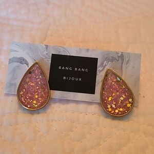 Pink and gold resin earrings